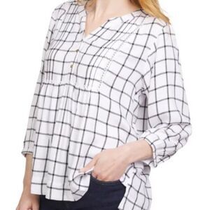 WRANGLER White Black Plaid Blouse Womens Sz M (8-10) Popover Top Tunic Shirt NWT